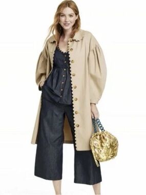 Kika Vargas Scalloped Collar Trench Coat in Beige
